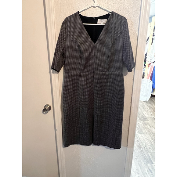 Hugo Boss Dresses & Skirts - Hugo Boss Womens Size 14 Dalissa Black White Purple Houndstooth Sheath Dress